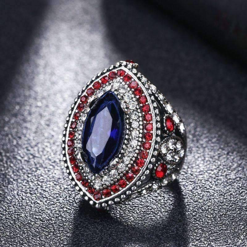 Feshionn IOBI Rings 7 / Scarlett ON SALE Esmeralda Oversize Sapphire Blue and Crystal Antique Style Cocktail Ring