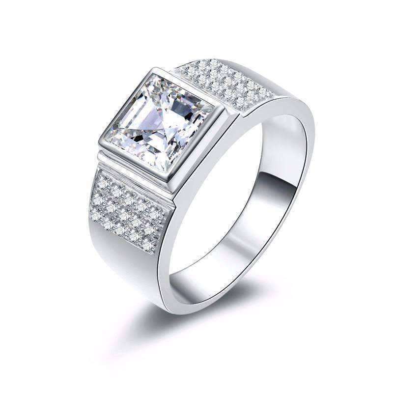 Feshionn IOBI Rings 8 Augustus 2.9CT Square Radiant Crown Cut IOBI Cultured Diamond Men's Ring