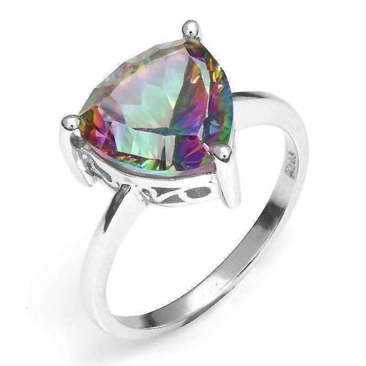 Feshionn IOBI Rings 8 / Rainbow Rainbow Fire Genuine Mystic Topaz Trillion Cut 3CT IOBI Precious Gems Solitaire Ring