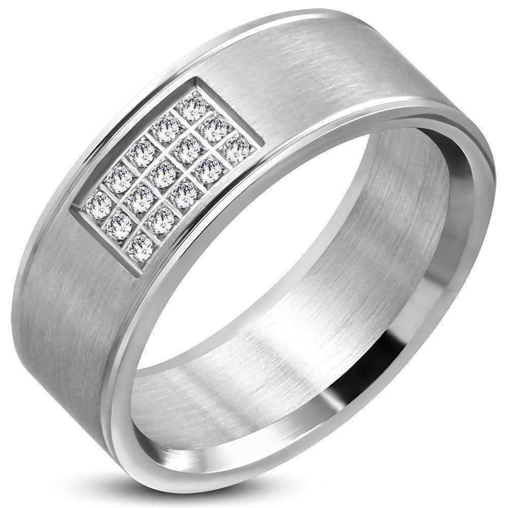 Feshionn IOBI Rings 9 "Valiant" Cubic Zirconia Inset Stainless Steel Men's Ring