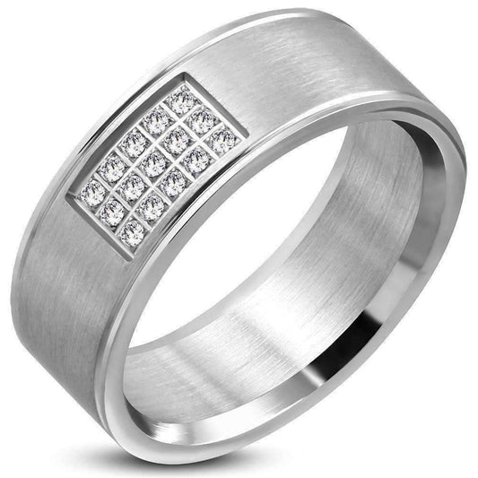 Feshionn IOBI Rings 9 "Valiant" Cubic Zirconia Inset Stainless Steel Men's Ring