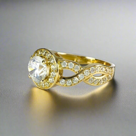 Feshionn IOBI Rings Allura 0.80CT Twisted Halo 10K Solid Yellow Gold IOBI Cultured Diamond Ring