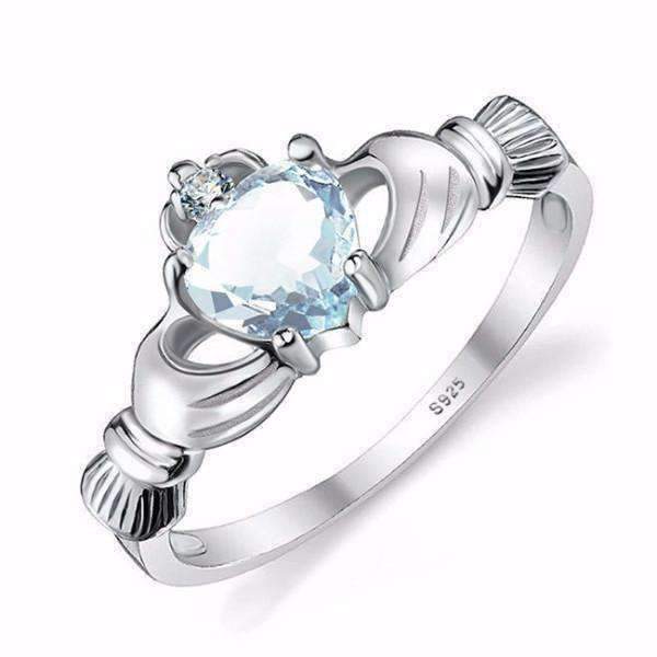 Feshionn IOBI Rings Aquamarine / 6 Tara Claddagh Heart 0.4CT Genuine Aquamarine IOBI Precious Gems Ring