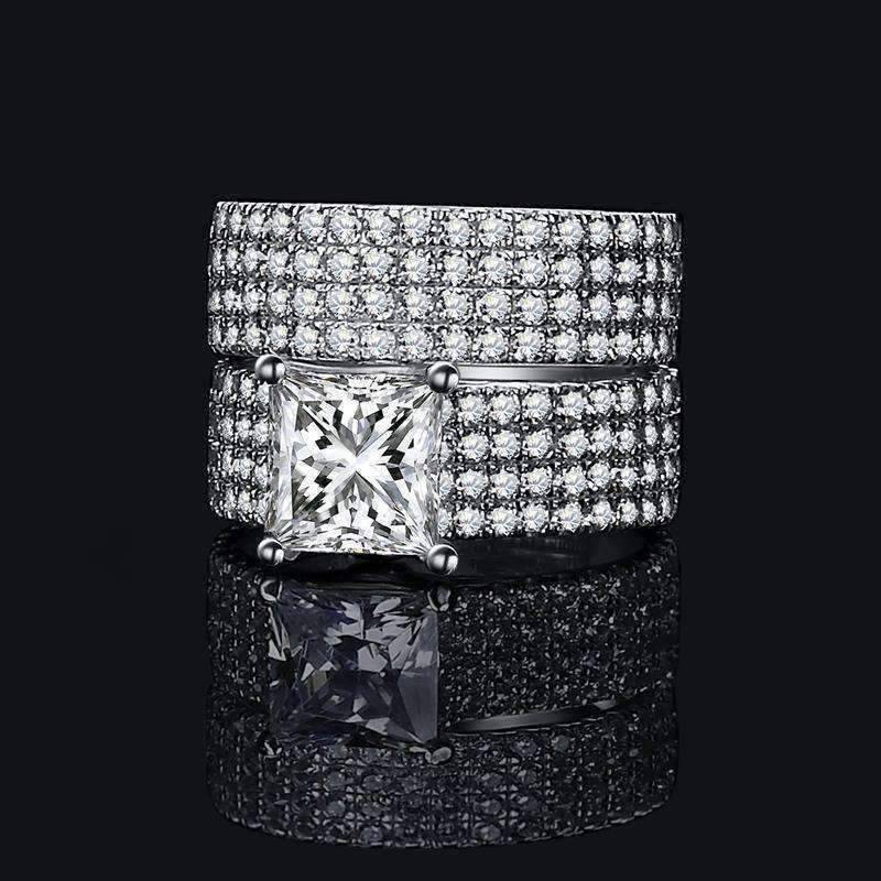 Feshionn IOBI Rings Audra 2.5CT Princess Cut Pavé Wedding Band Set IOBI Cultured Diamond Rings