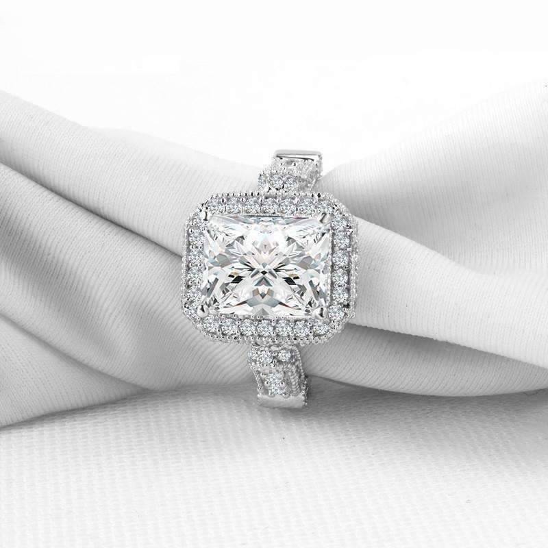 Feshionn IOBI Rings Aurelia 3CT Emerald Cut Halo IOBI Cultured Diamond Ring