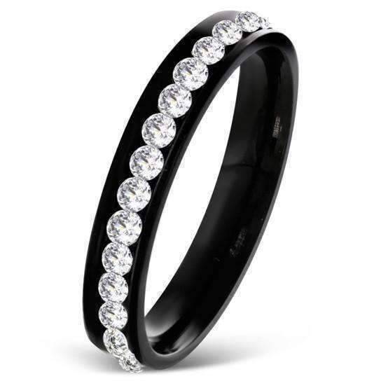 Feshionn IOBI Rings Black With CZ Diamonds Eternity Band Ring