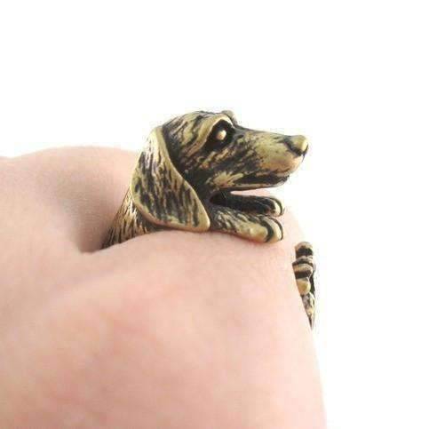 Feshionn IOBI Rings Bronze Puppy Love Dachshund Dog Adjustable Animal Wrap Ring