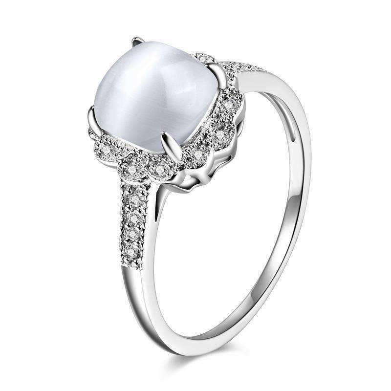 Feshionn IOBI Rings Cabochon White Opal Sterling Silver Ring