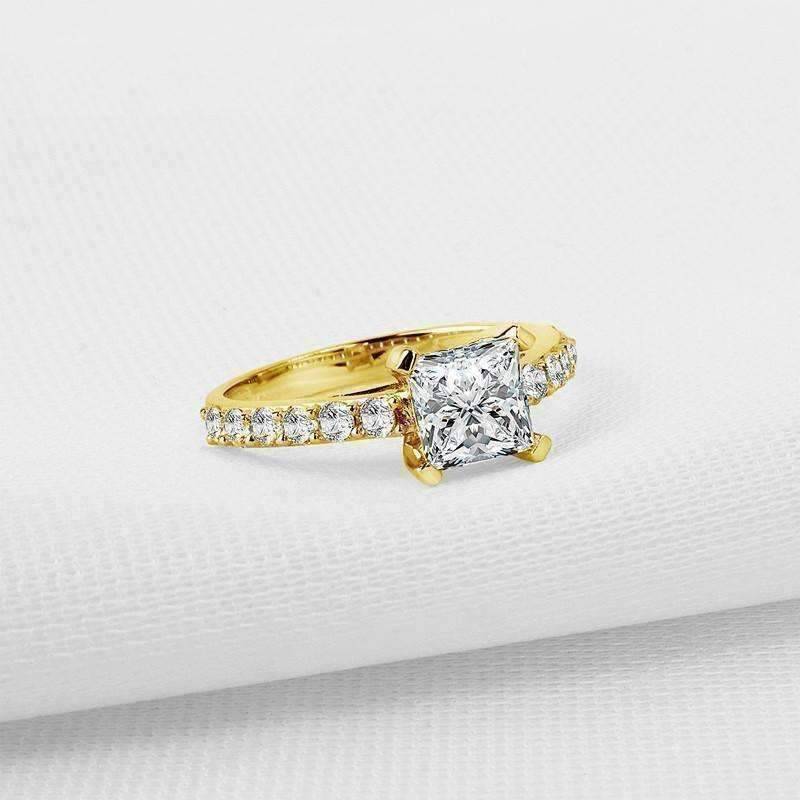 Feshionn IOBI Rings Chantelle 1.25CT Princess Cut Petite Pavé 10K Solid Yellow Gold IOBI Cultured Diamond Ring