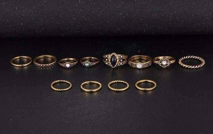 Feshionn IOBI Rings Desert Sky Boho Midi-Knuckle Rings Set of 12 - Silver or Gold