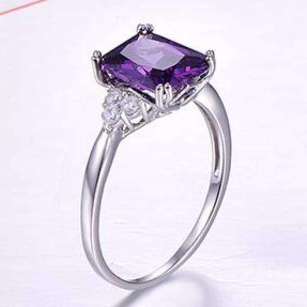 Feshionn IOBI Rings Emerald Cut Genuine Amethyst 5.25CT IOBI Precious Gems Ring