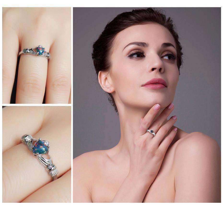 Feshionn IOBI Rings Erin Claddagh Heart 0.4CT Cultured Black Opal IOBI Precious Gems Ring