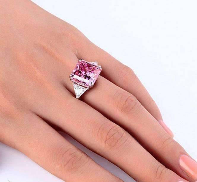 Feshionn IOBI Rings Fancy Pink 8CT Princess Cut Three Stone Ring