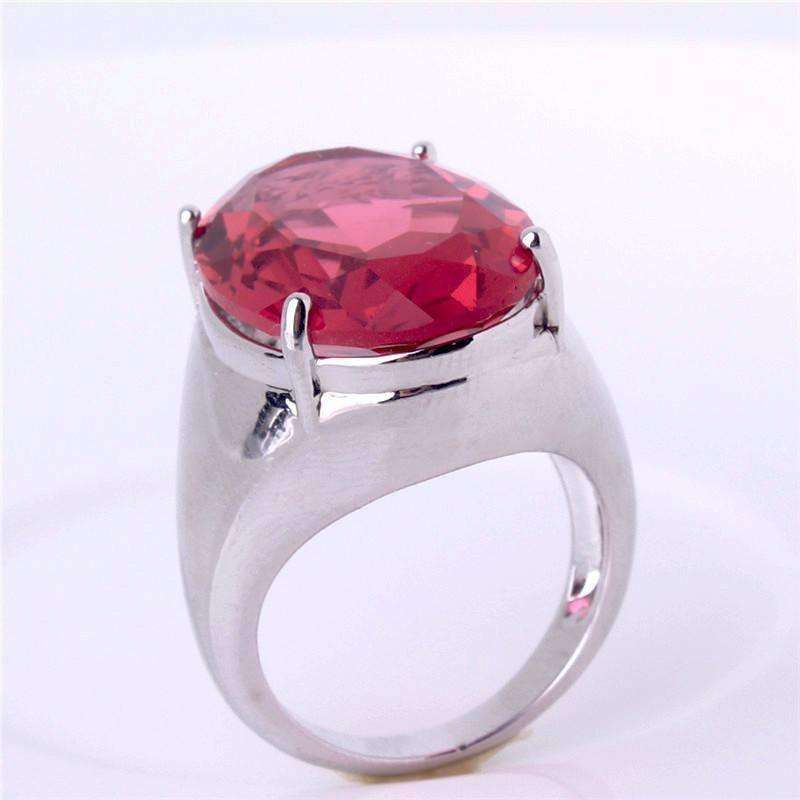 Feshionn IOBI Rings Flamingo Kisses 15ct Pink Oval Cut Austrian Crystal White Gold Plated Cocktail Ring