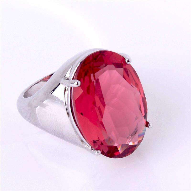 Feshionn IOBI Rings Flamingo Kisses 15ct Pink Oval Cut Austrian Crystal White Gold Plated Cocktail Ring