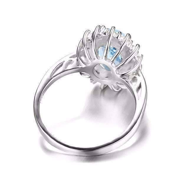 Feshionn IOBI Rings French Blue Halo 2.5CT Genuine Topaz IOBI Precious Gems Ring