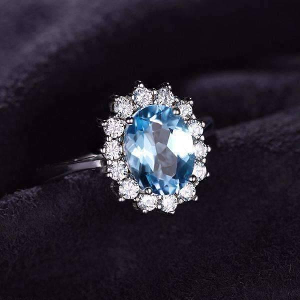 Feshionn IOBI Rings French Blue Halo 2.5CT Genuine Topaz IOBI Precious Gems Ring