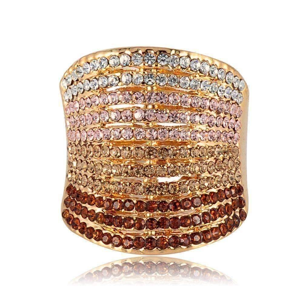 Feshionn IOBI Rings Gold Gradient Austrian Crystal 18K Rose Gold Plated Cocktail Ring