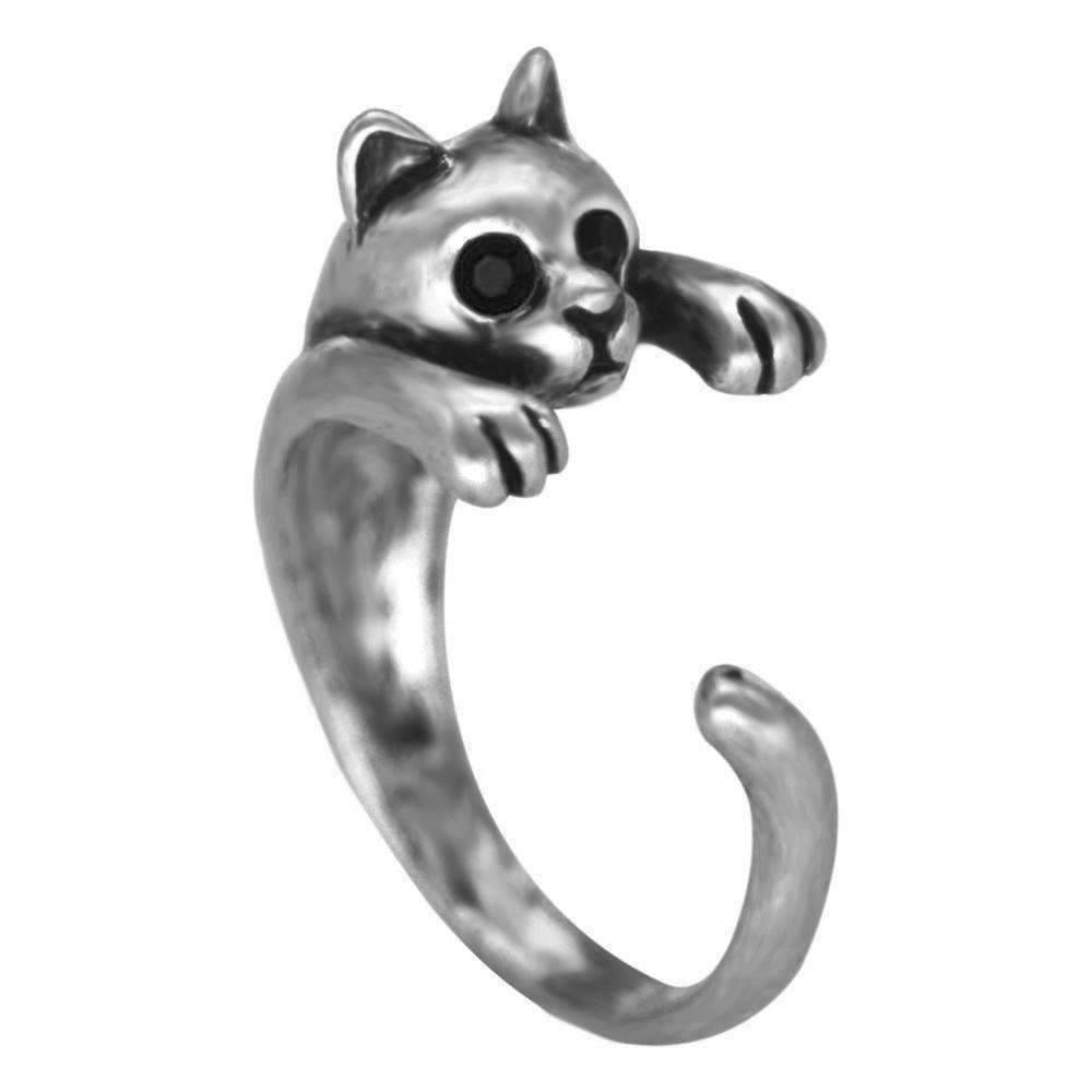Feshionn IOBI Rings Gun Metal Purr-fect Kitten Adjustable Animal Wrap Ring