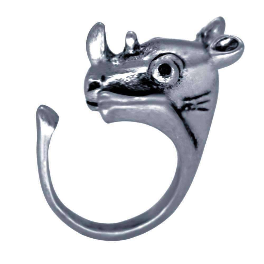 Feshionn IOBI Rings Gun Metal Safari Friends Rhinocerous Adjustable Animal Wrap Ring