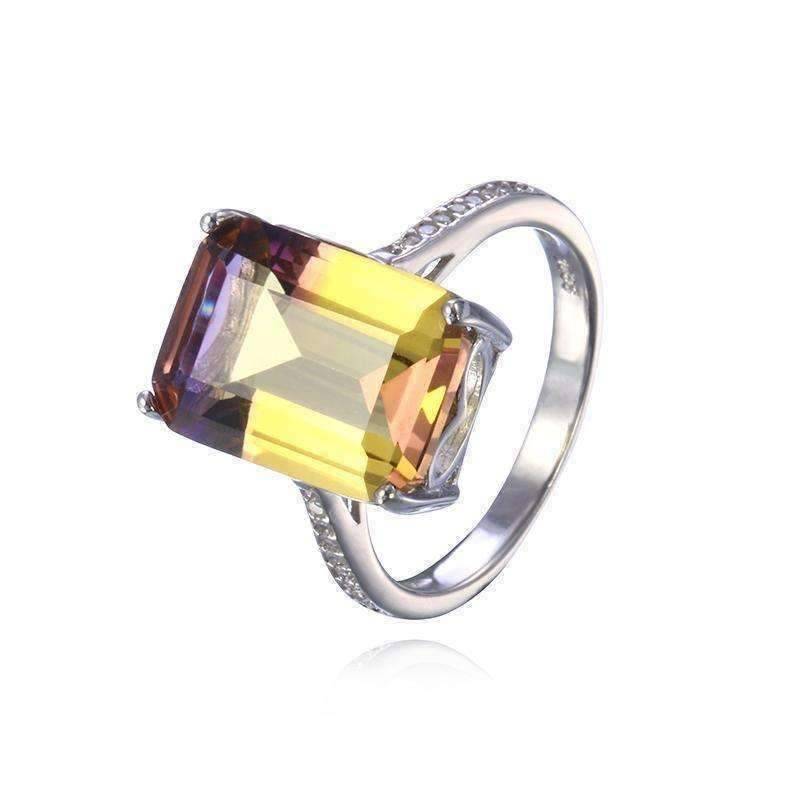 Feshionn IOBI Rings Harmony Emerald Cut Simulated Ametrine Solitaire Ring