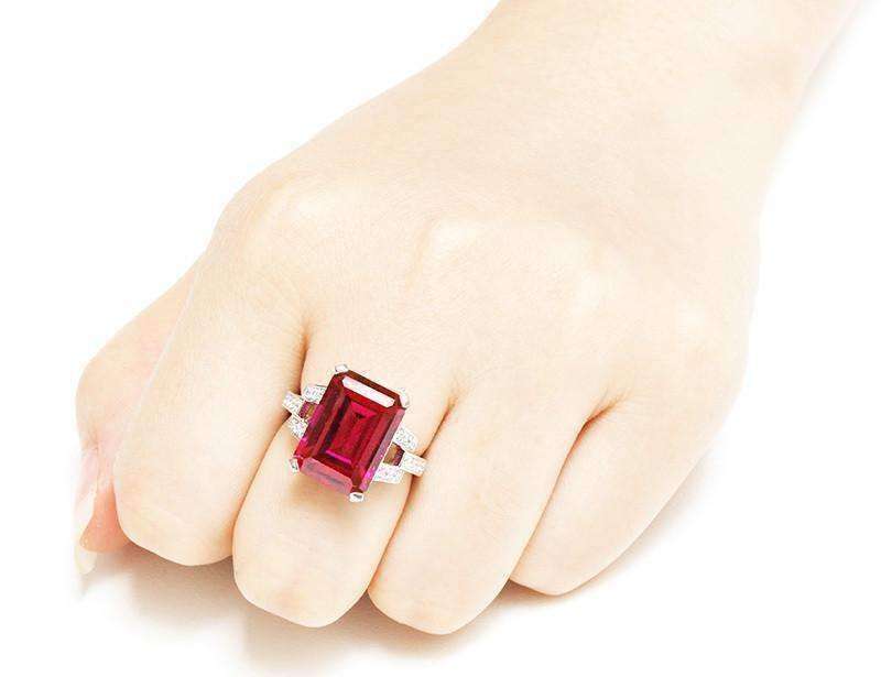 Feshionn IOBI Rings Heirloom 9CT Emerald Cut Simulated Pigeon Blood Ruby IOBI Precious Gems Ring