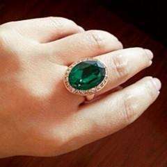 Feshionn IOBI Rings "High Society" Classic Oval Emerald and Diamond Austrian Crystal Halo Cocktail Ring