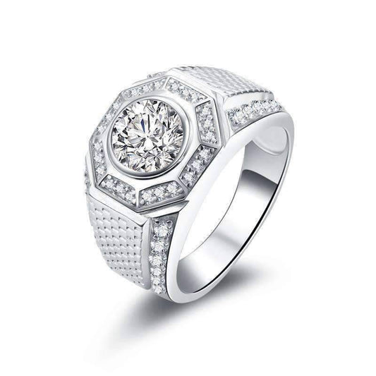 Feshionn IOBI Rings Horus 2CT Round Cut Pavé Octagon IOBI Cultured Diamond Men's Ring