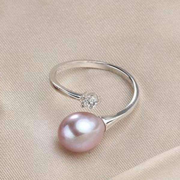 Feshionn IOBI Rings Lavender Genuine Freshwater Pearl & CZ Adjustable Bypass Ring