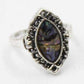 Feshionn IOBI Rings Marquis Abalone Shell and Black Crystal Vintage Silver Ring