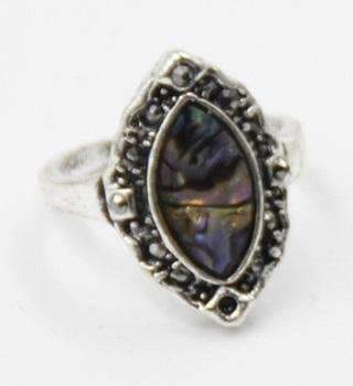 Feshionn IOBI Rings Marquis Abalone Shell and Black Crystal Vintage Silver Ring