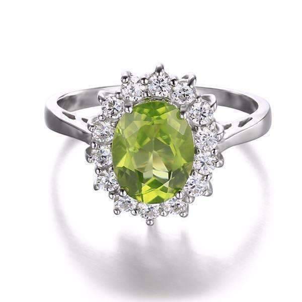 Feshionn IOBI Rings Milan Green Halo Oval Cut 2.5CT Genuine Peridot IOBI Precious Gems Ring