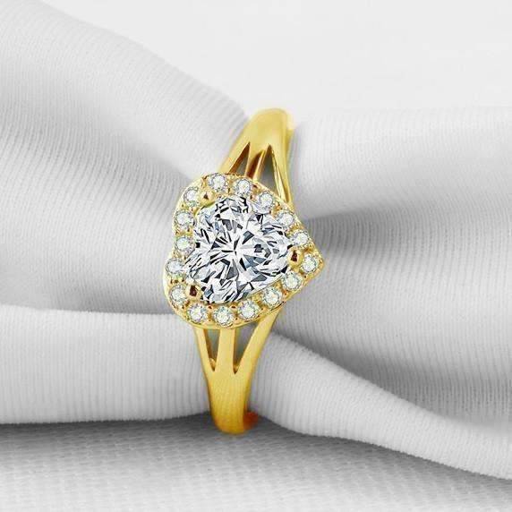 Feshionn IOBI Rings Mirabella .75CT Heart Shaped Halo 10K Solid Yellow Gold IOBI Cultured Diamond Ring