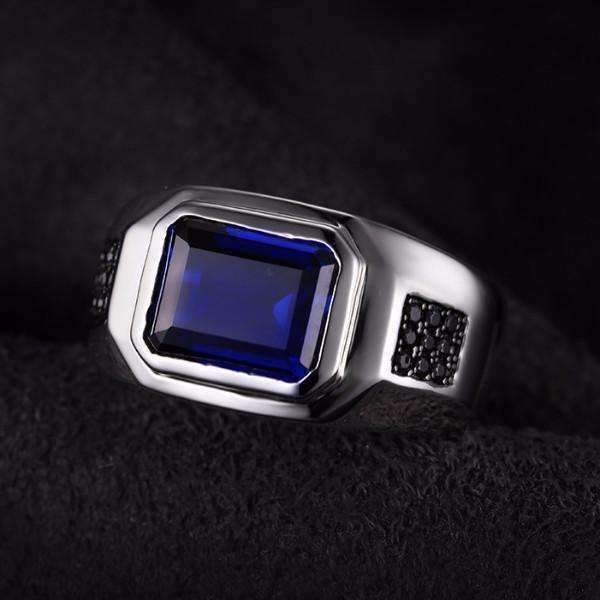 Feshionn IOBI Rings Octavius 4.3CT Emerald Cut Swiss Blue Sapphire IOBI Precious Gems Men's Ring
