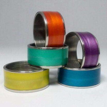 Feshionn IOBI Rings Orange / 6 Glossy Colored Enamel Wide Band Ring 10mm ~ 5 Funky Colors to Choose