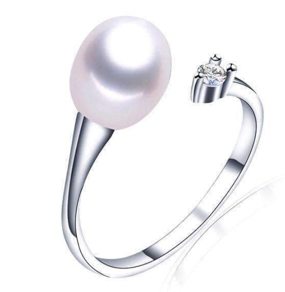 Feshionn IOBI Rings Pure White Genuine Freshwater Pearl & CZ Adjustable Bypass Ring