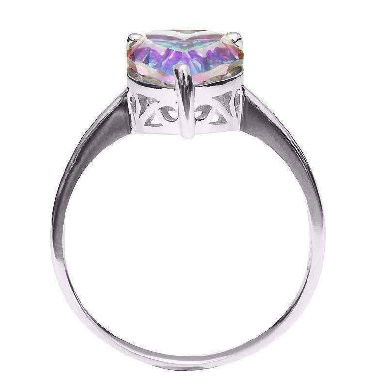 Feshionn IOBI Rings Rainbow Fire Genuine Mystic Topaz Heart Cut 2.6CT IOBI Precious Gems Solitaire Ring