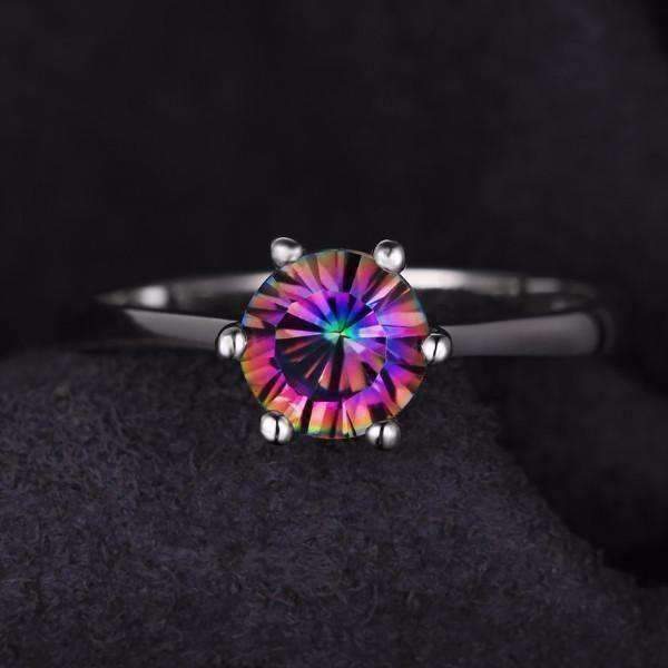 Feshionn IOBI Rings Rainbow Fire Genuine Mystic Topaz Round Cut 1.4CT IOBI Precious Gems Solitaire Ring