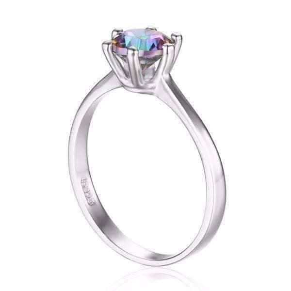 Feshionn IOBI Rings Rainbow Fire Genuine Mystic Topaz Round Cut 1.4CT IOBI Precious Gems Solitaire Ring