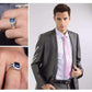 Feshionn IOBI Rings Reginald 4.3CT Emerald Cut Swiss Blue Sapphire IOBI Precious Gems Ring for Women or Men