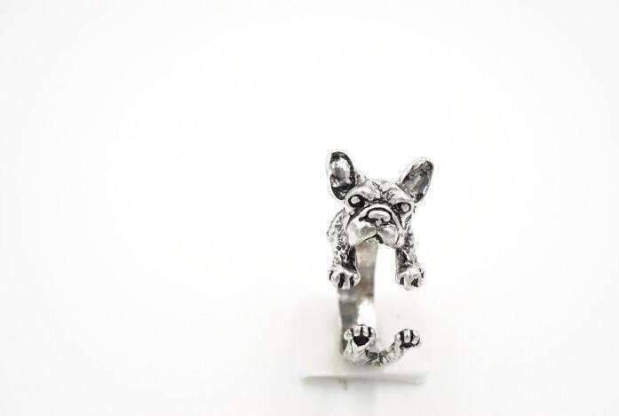 Feshionn IOBI Rings Silver Frenchy French Bulldog Adjustable Animal Wrap Ring