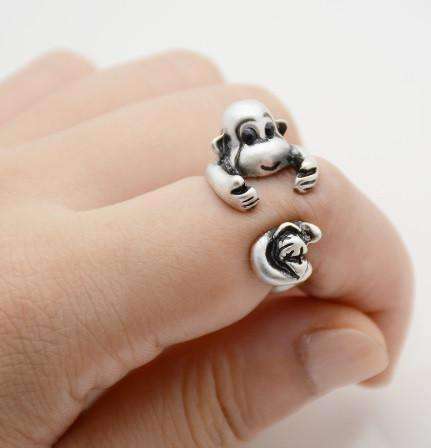 Feshionn IOBI Rings Silver Monkey Business Adjustable Animal Wrap Ring