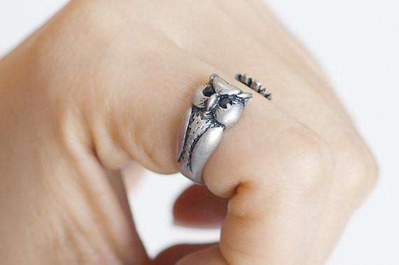 Feshionn IOBI Rings Silver Owl Adjustable Animal Wrap Ring