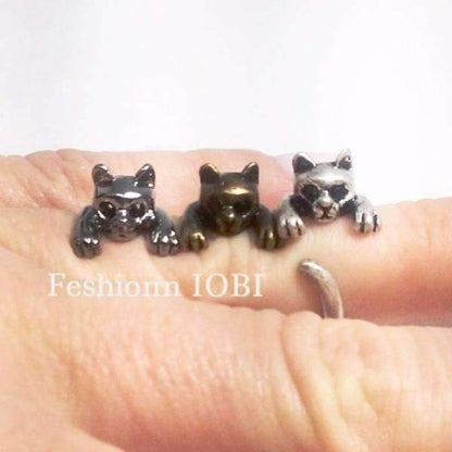 Feshionn IOBI Rings Silver Purr-fect Kitten Adjustable Animal Wrap Ring