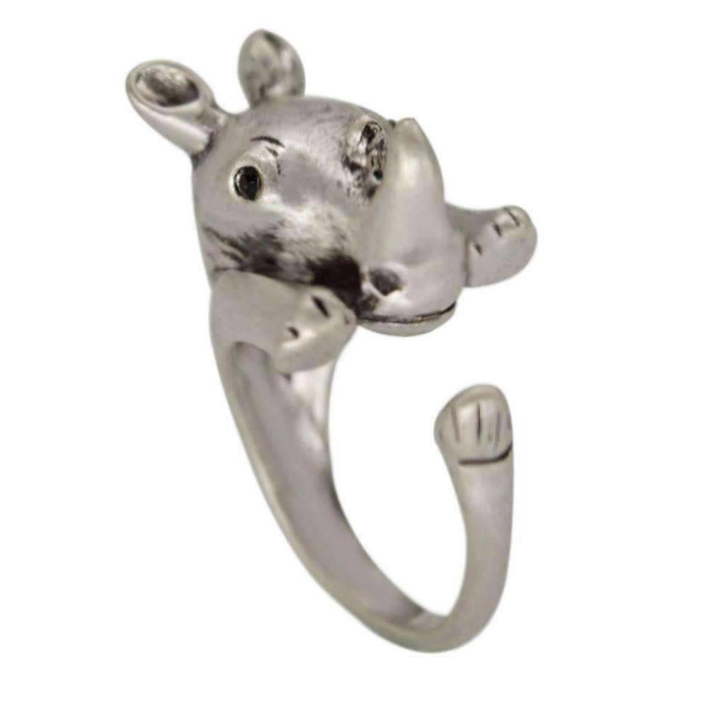 Feshionn IOBI Rings Silver Safari Friends Rhinocerous Adjustable Animal Wrap Ring