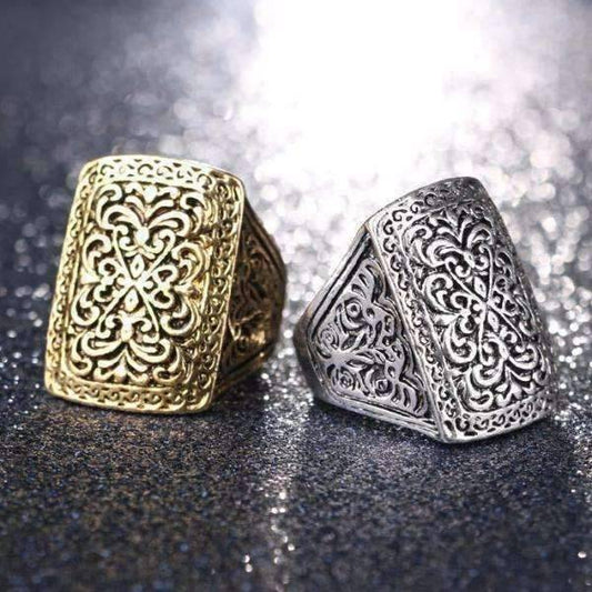Feshionn IOBI Rings Silver Tone / 6.75 Medieval Era Patina Etched Cocktail Ring