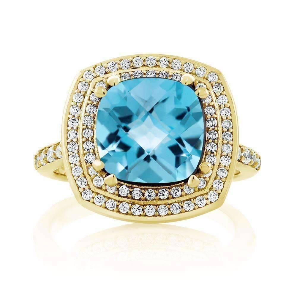 Feshionn IOBI Rings Sky Blue Topaz 5.87Ct Cushion Cut IOBI Precious Gems Ring