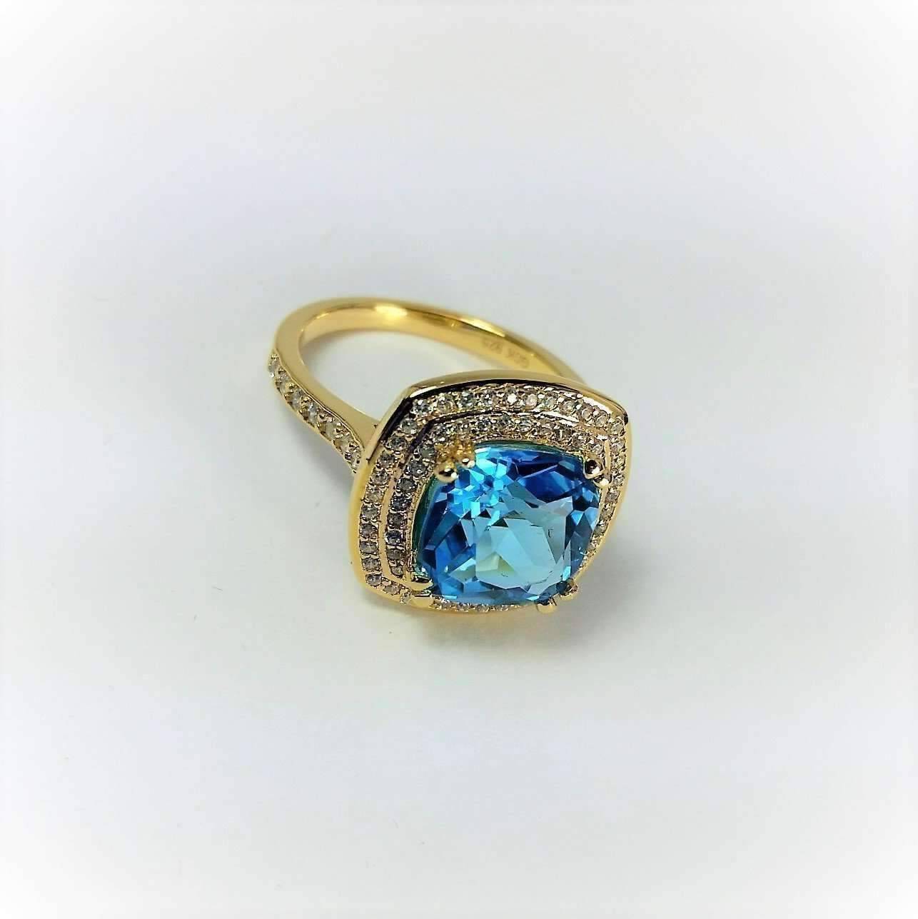 Feshionn IOBI Rings Sky Blue Topaz 5.87Ct Cushion Cut IOBI Precious Gems Ring