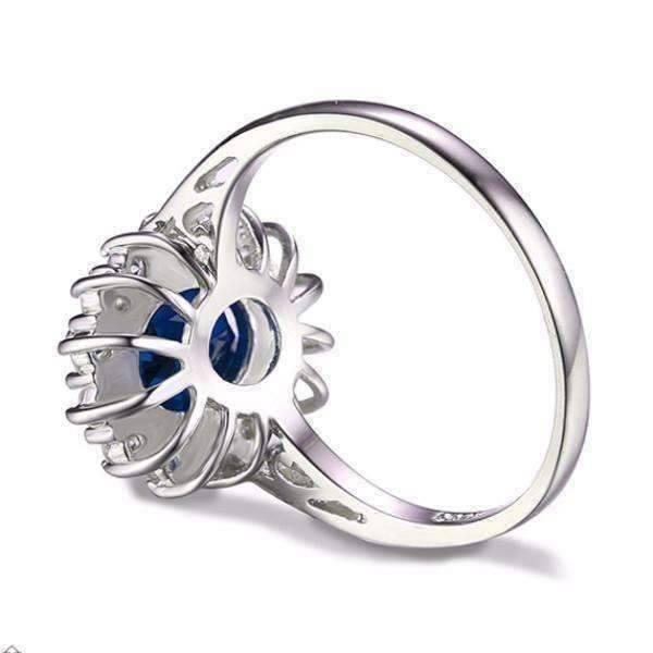 Feshionn IOBI Rings Swiss Blue Halo Oval Cut 2.5CT Simulated Sapphire IOBI Precious Gems Ring