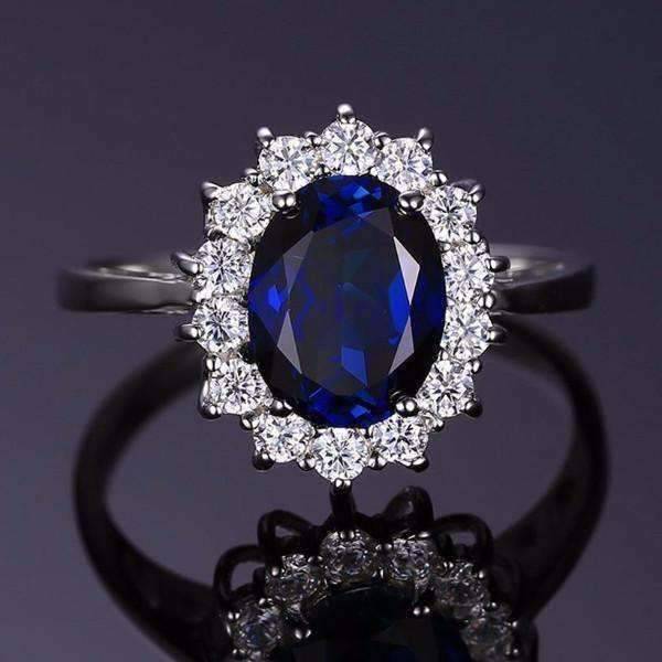 Feshionn IOBI Rings Swiss Blue Halo Oval Cut 2.5CT Simulated Sapphire IOBI Precious Gems Ring